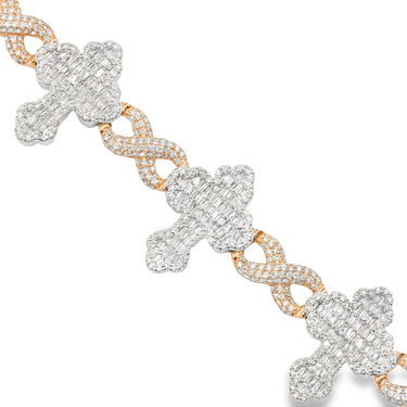 7.5 in - 14.7 grams - 3.01 Ctw / White/Rose 14k White/Rose Gold Diamond Cross Bracelet 3 Ctw